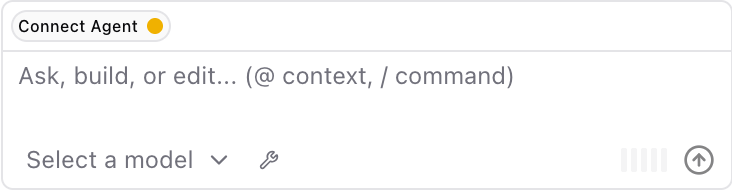 The Connect Agent badge in the header of the editor's chat panel