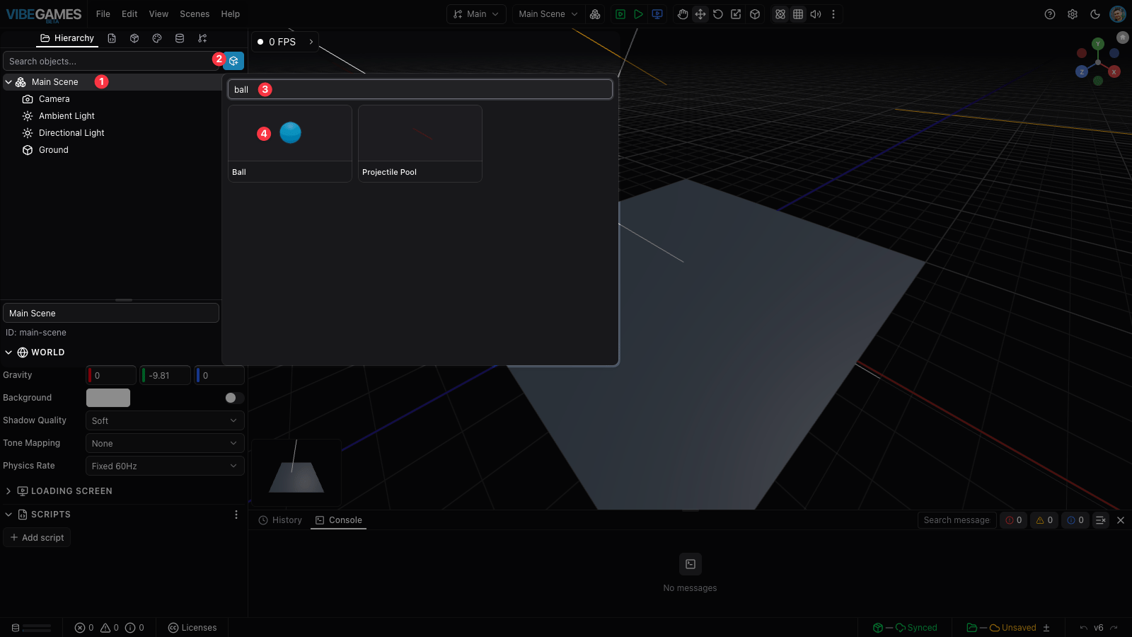 The object palette open on the Shapes tab with the Ball tile