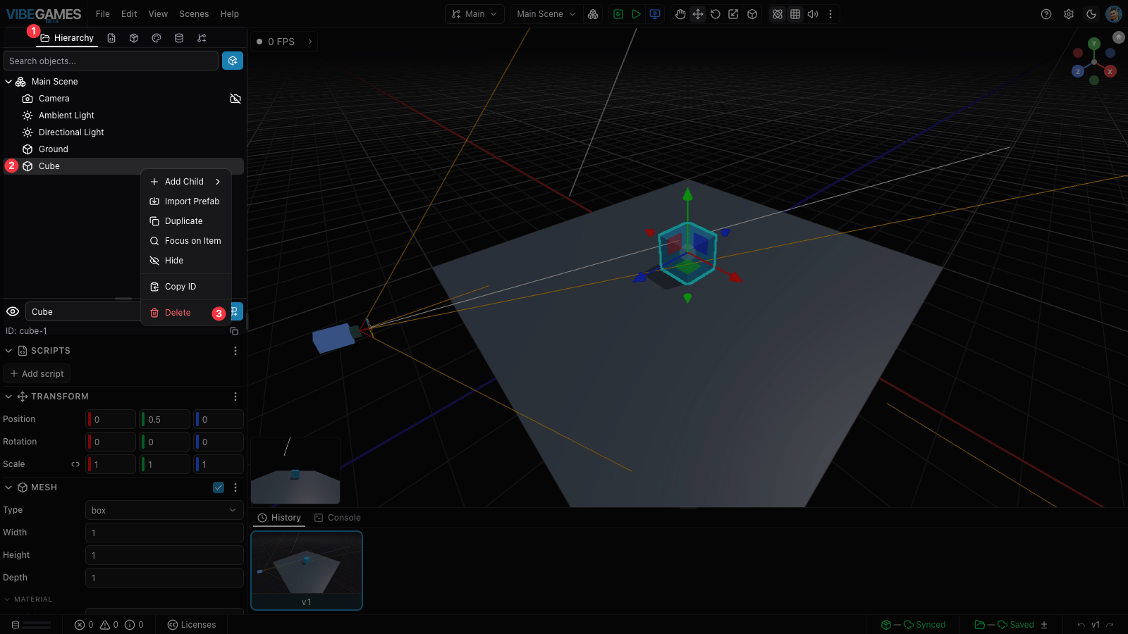Right-click the Cube in the Hierarchy and choose Delete