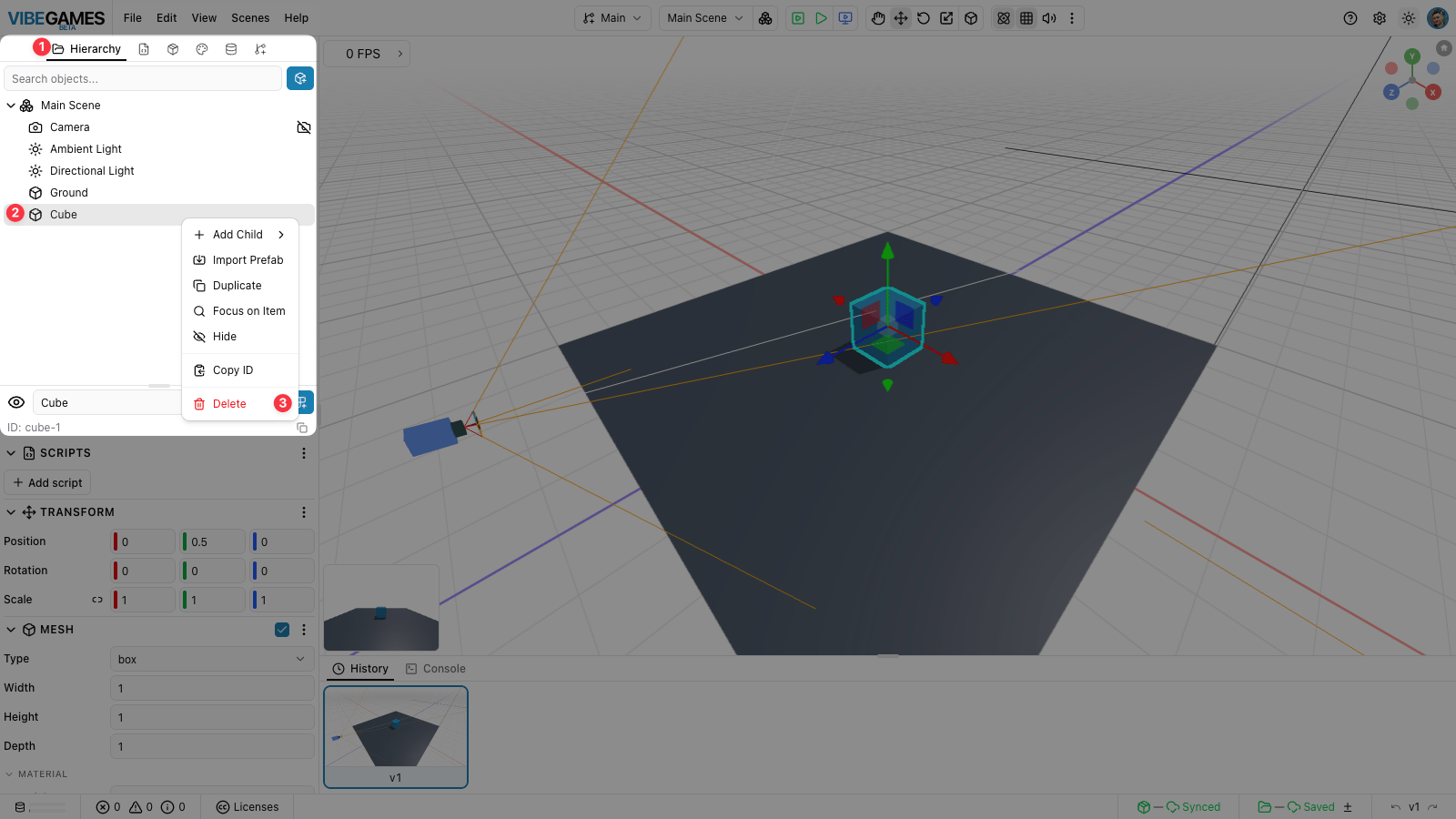 Right-click the Cube in the Hierarchy and choose Delete