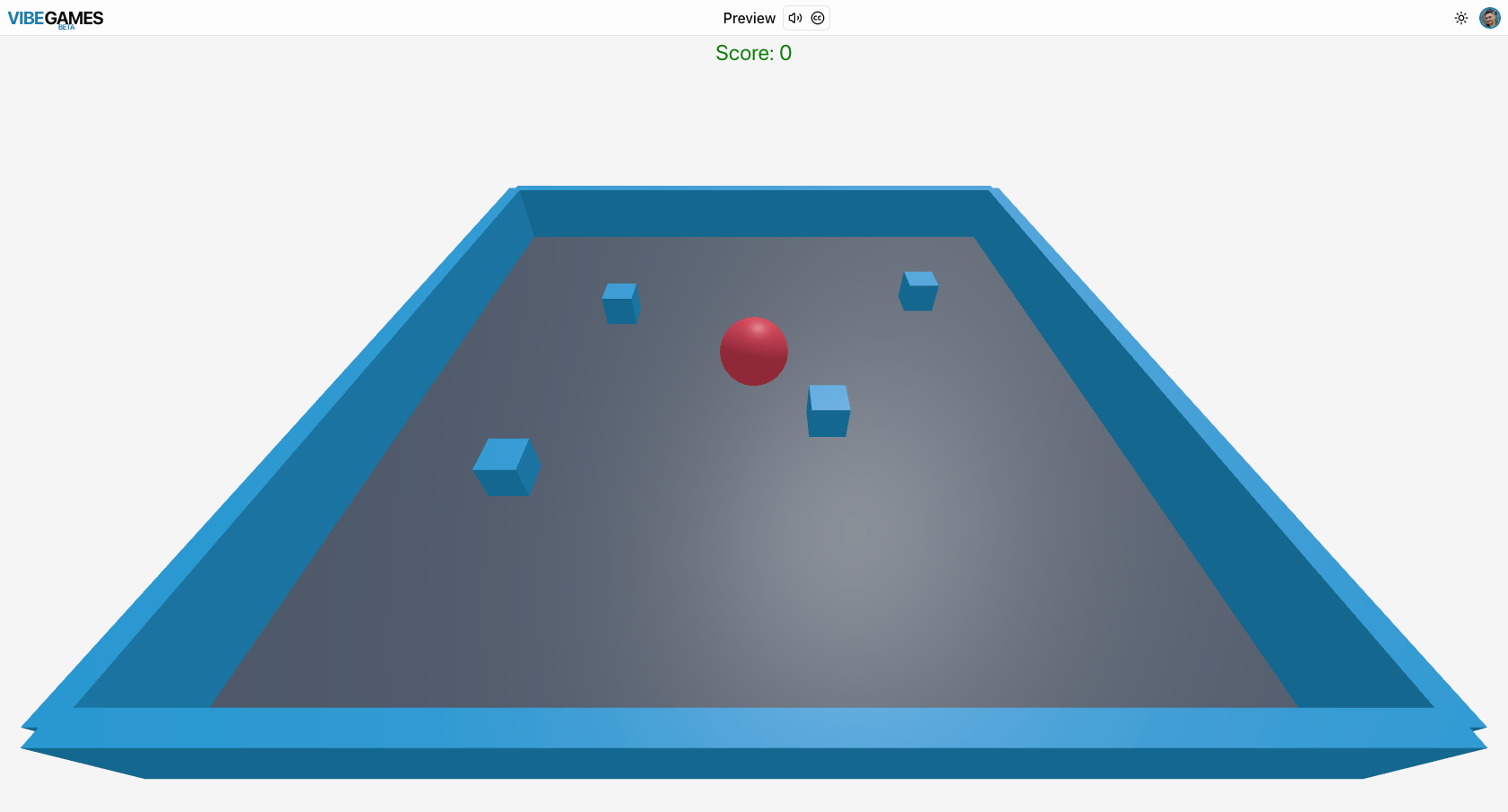 The finished Roll-a-Ball game — a ball on a walled floor with pickups and a Score readout