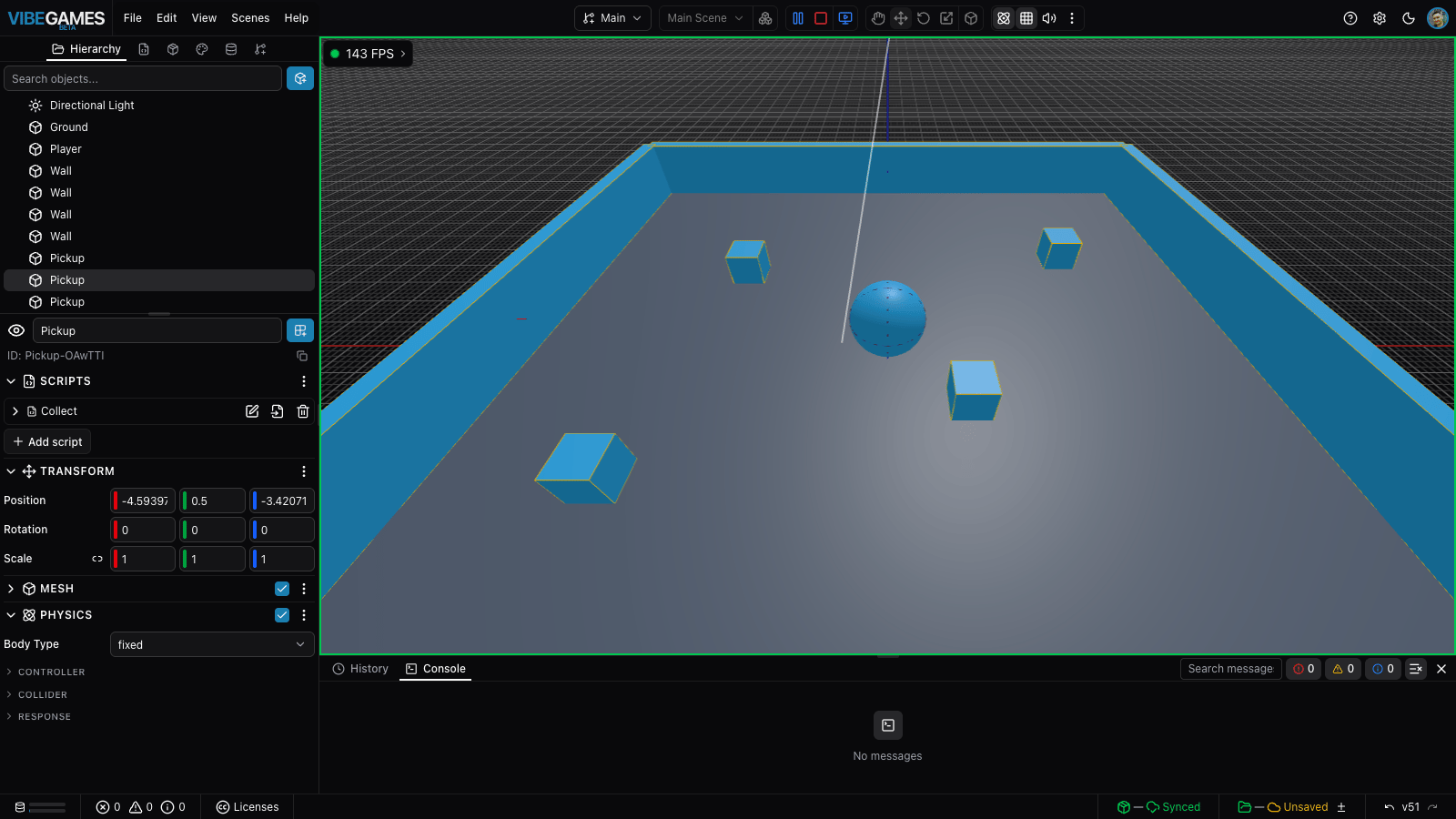 Several pickups scattered across the floor with the ball rolling toward one