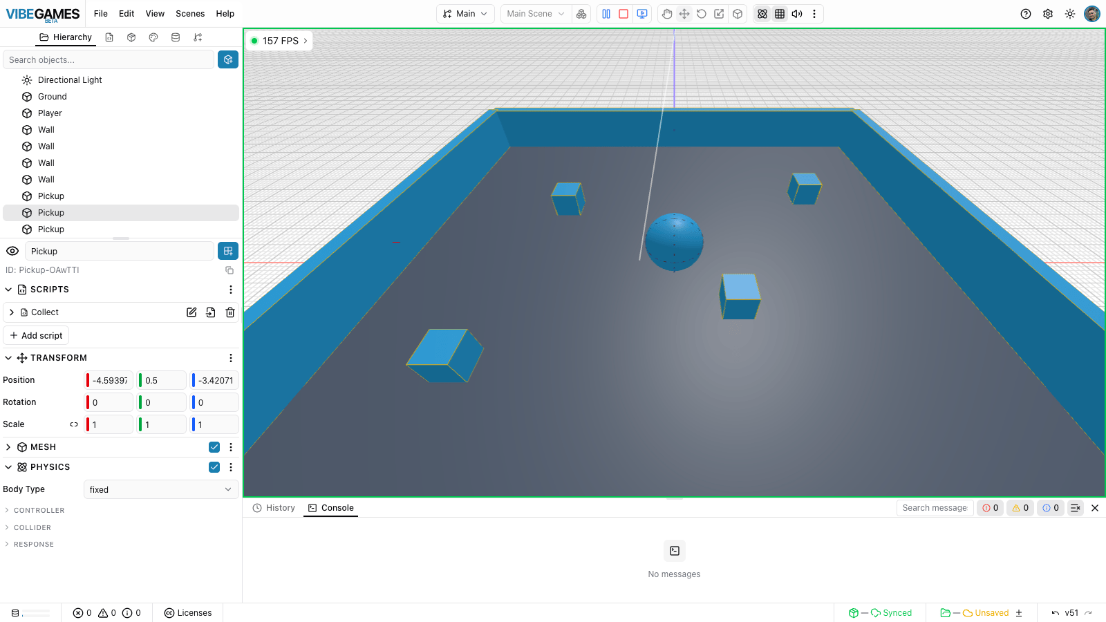 Several pickups scattered across the floor with the ball rolling toward one