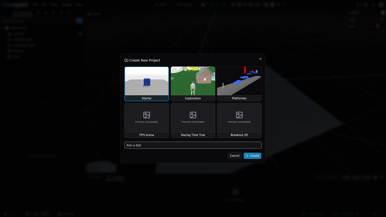 The Create New Project dialog with the Starter template selected