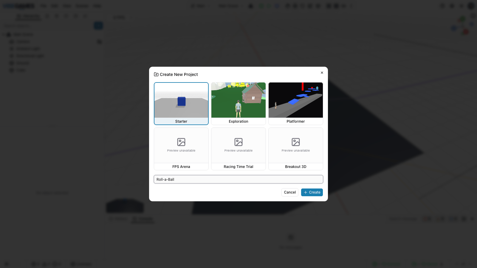 The Create New Project dialog with the Starter template selected